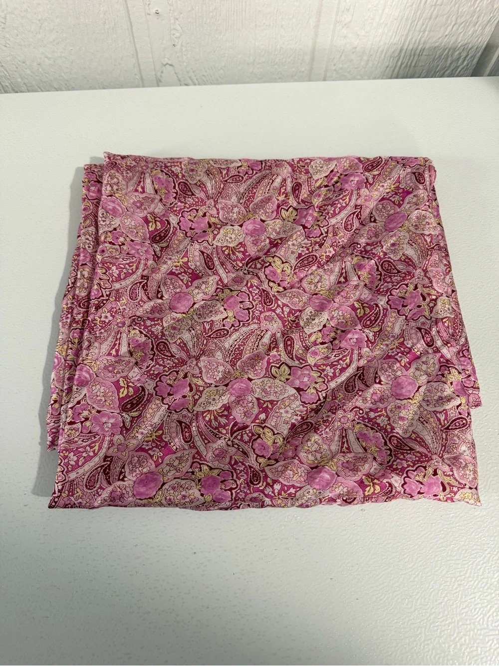 Wyoming Traders 100% Silk Pink Floral Paisley Scarf Wrap Shawl 42” Square